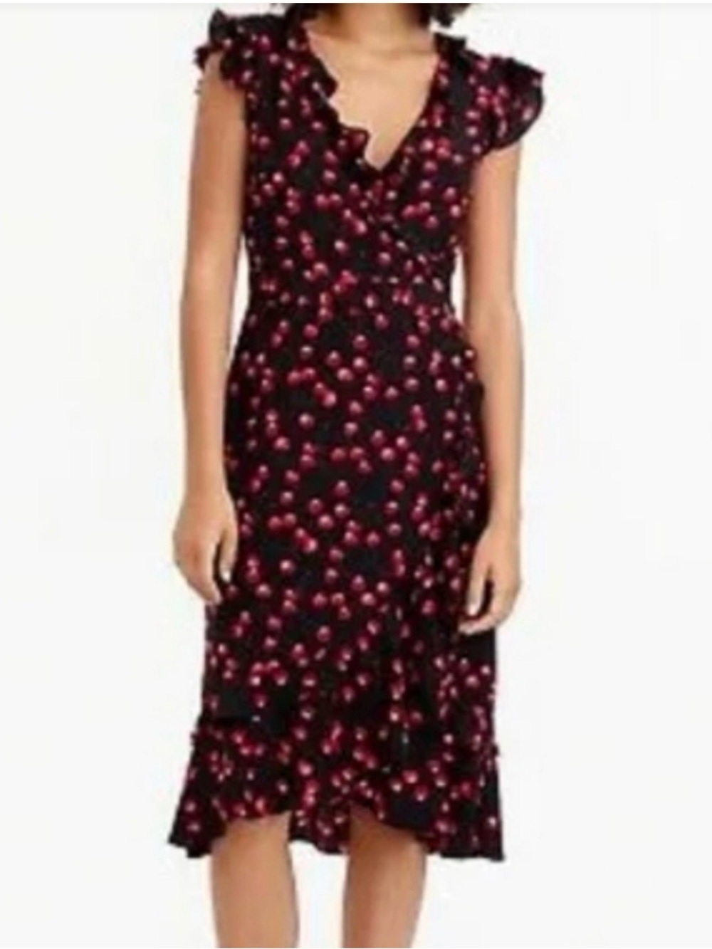 J.CREW Navy Cherry Print V-Neck Faux Wrap Dress sz 16